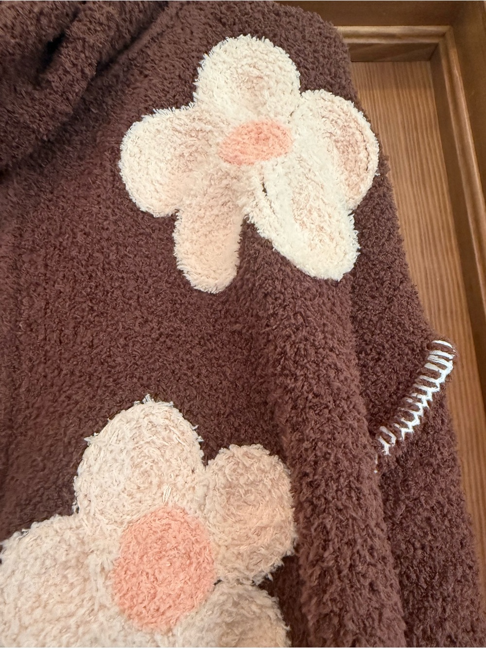 POL Brown Cropped Turtleneck Sweater with Cream & Pink Floral Appliqués - Picture 4 of 5